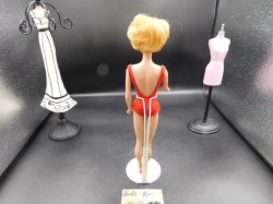 blonde barbie bubble red suit back